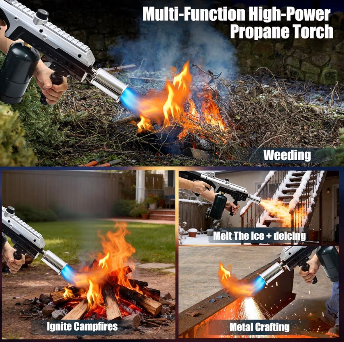 Torch lighting a fire pit outdoors